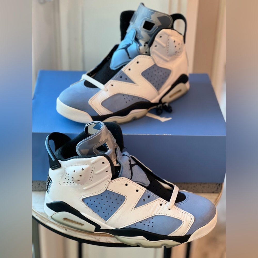 Nike Air Jordan 6 Retro UNC Home White Size 9.5 Basketball Sneakers.